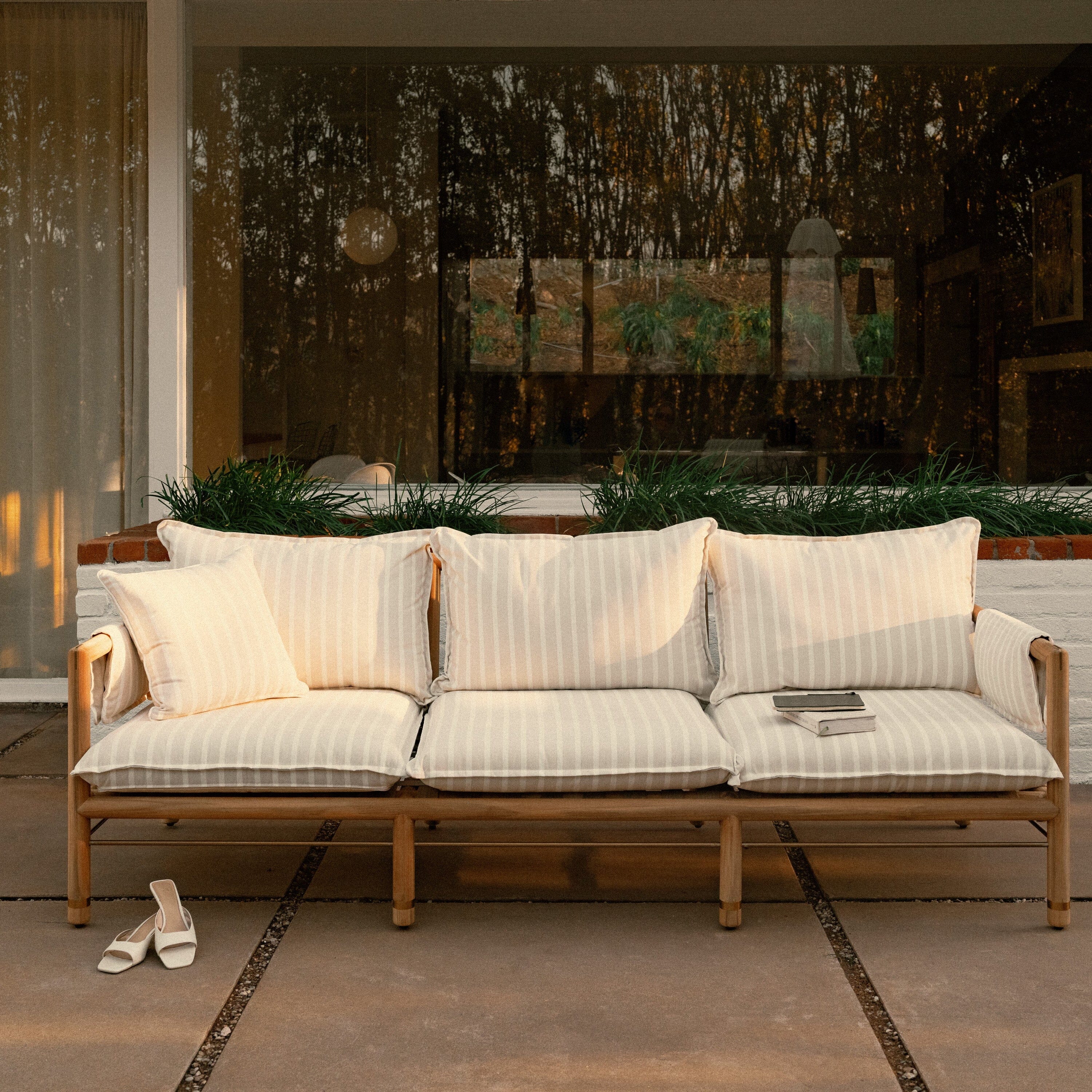 The WES Sofa in Monaco Natural Stripe | Teakwood Gold Frame Wes Sofa Kit Business & Pleasure Co. 