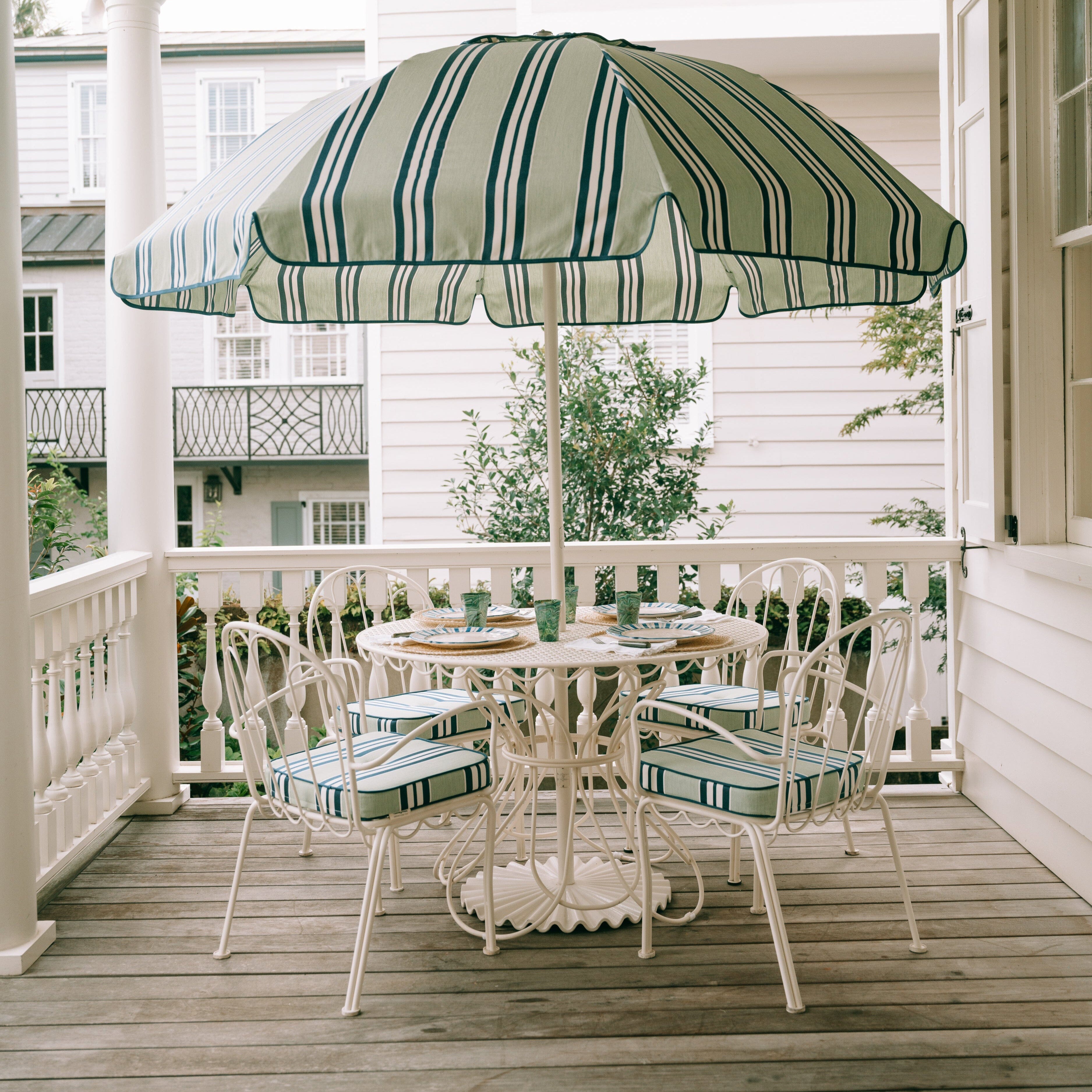 The Al Fresco Dining Chair Cushion x Julia Berolzheimer in Green Stripes Al Fresco Chair Cushion B&P Co. x Julia Berolzheimer 