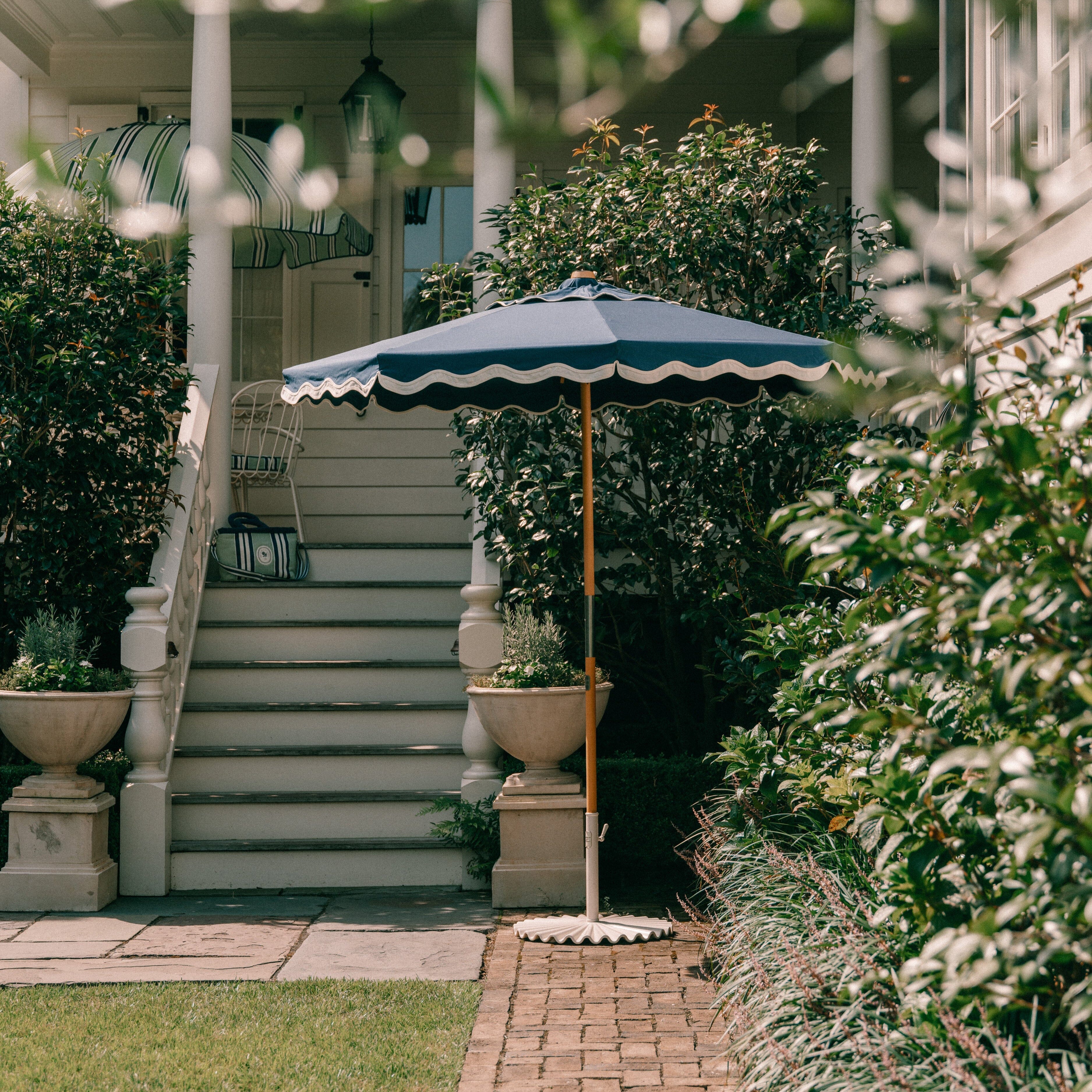 The Resort Market Umbrella x Julia Berolzheimer in Rivie Slate | 10' Antique White Frame Bundle Business & Pleasure Co. 