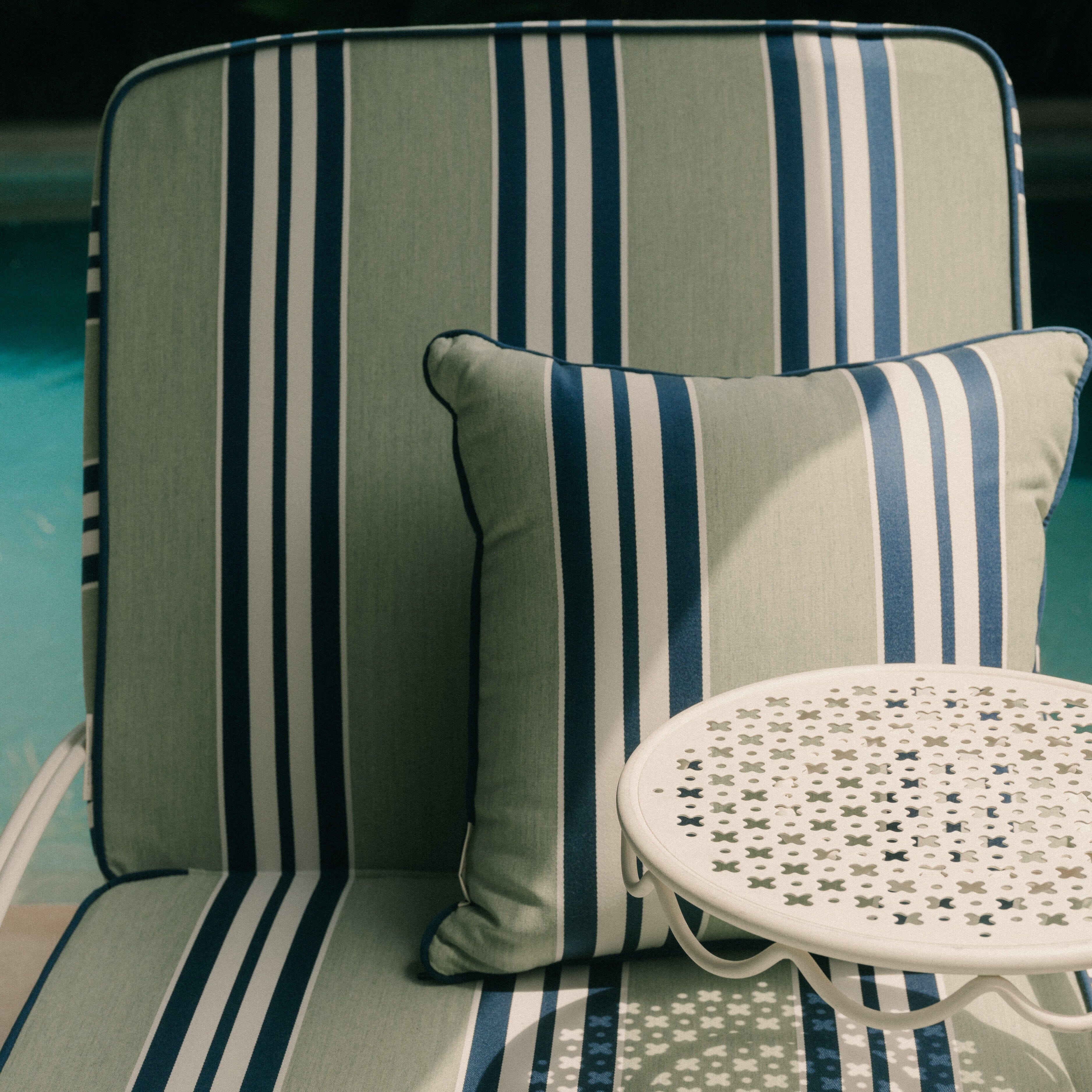 The Small Square Throw Pillow x Julia Berolzheimer in Green Stripes