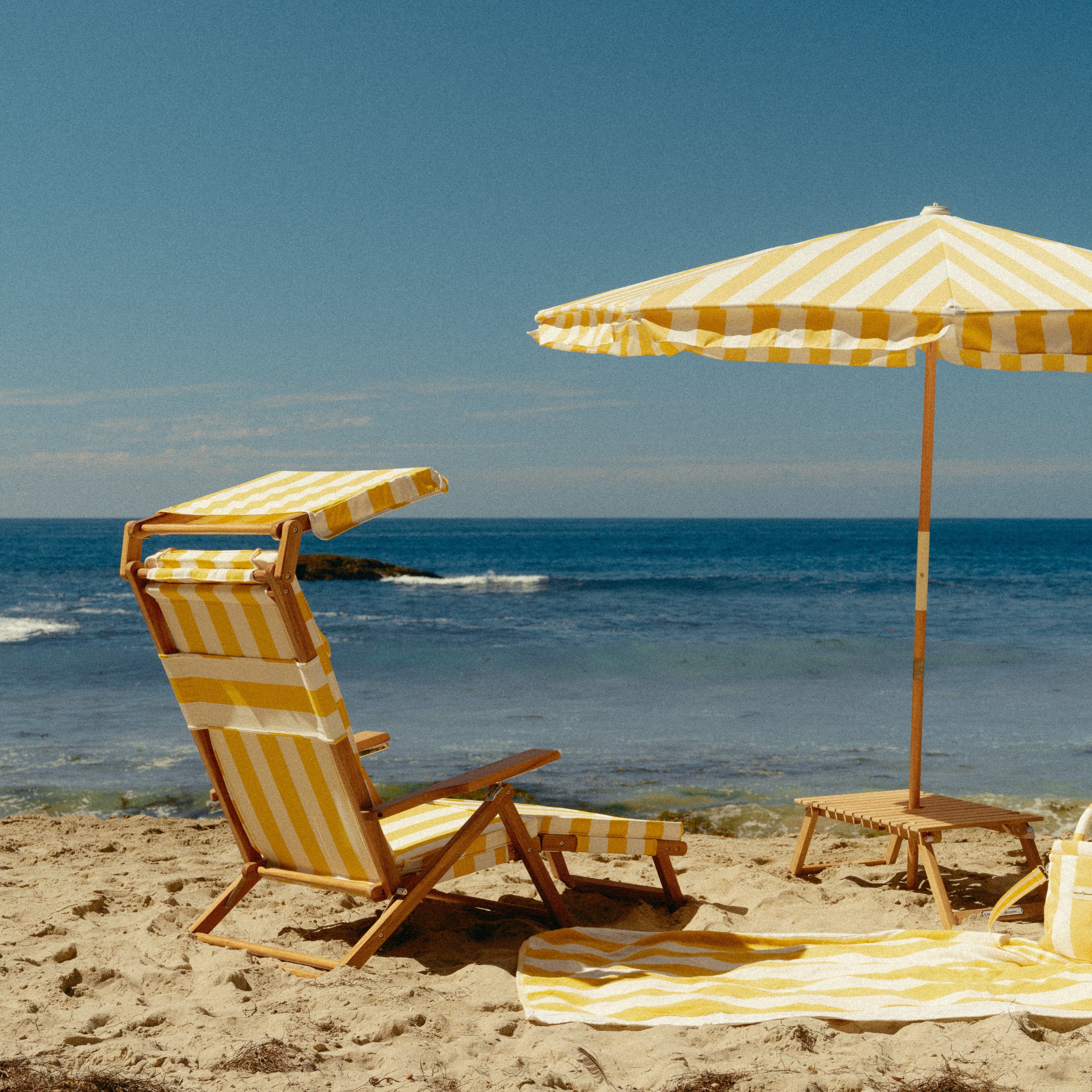 The Club Chair - Teak Natural - Crew Mimosa Yellow Stripe