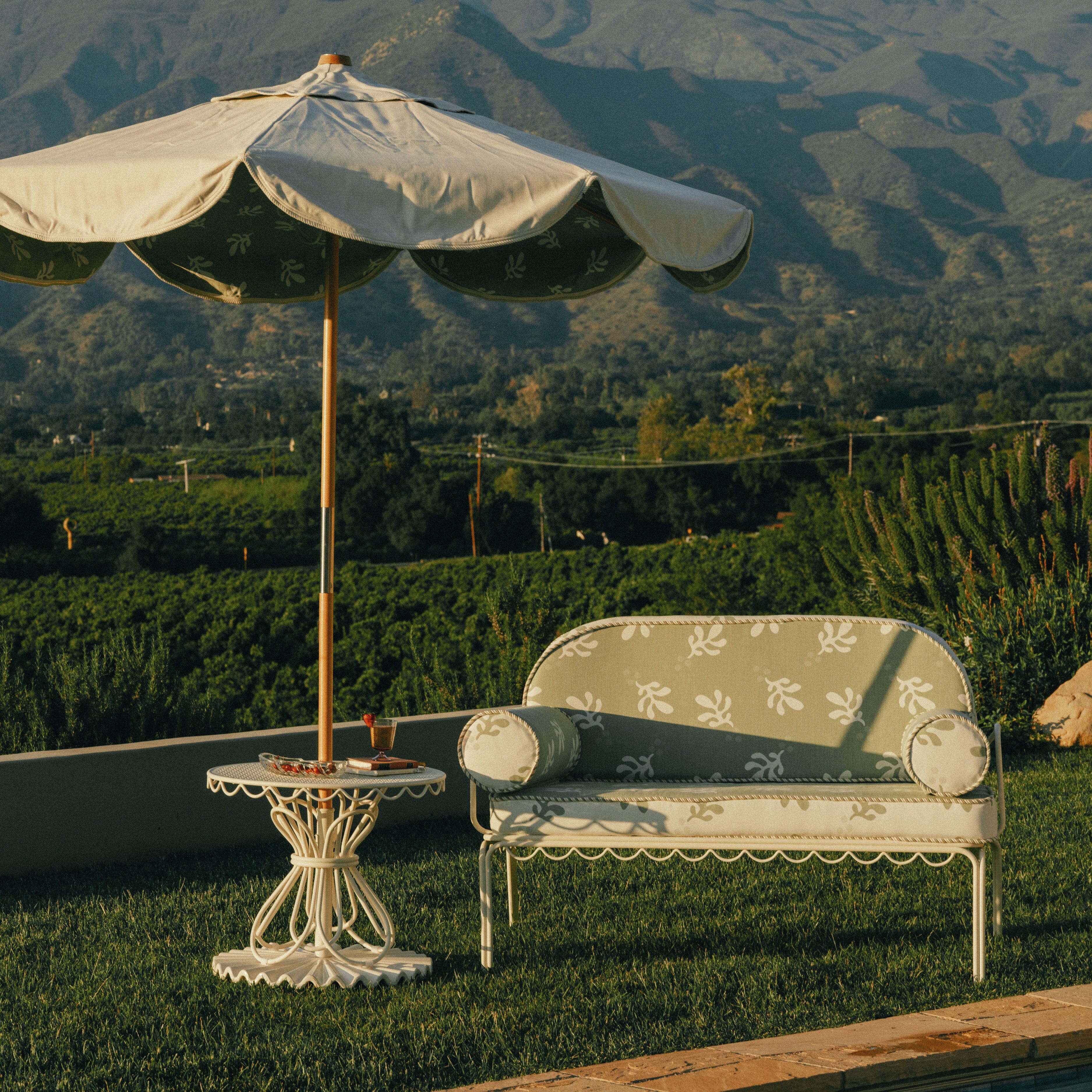 The Al Fresco Love Seat Slip Cover Set - Benoît Jade Green Jacquard Al Fresco Love Seat Slip Cover Set Business & Pleasure Co. 