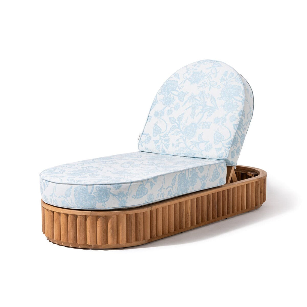 Daisy Sun Lounger in Hanalei Bay Blue Jacquard | Teakwood Frame