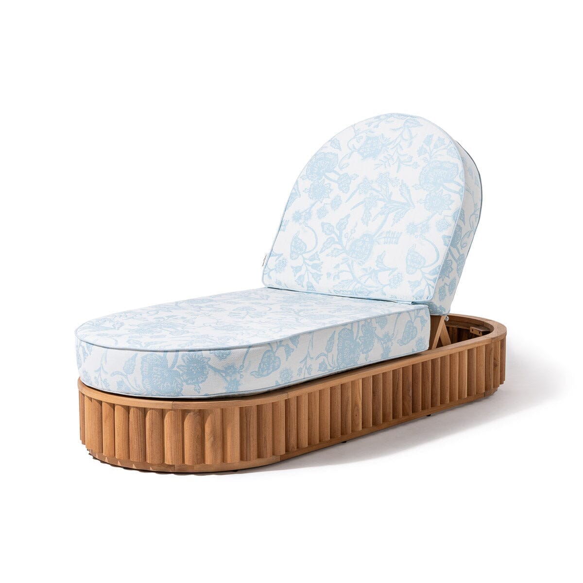 Product image of Daisy Sun Lounger in Hanalei Bay Blue Jacquard | Teakwood Frame