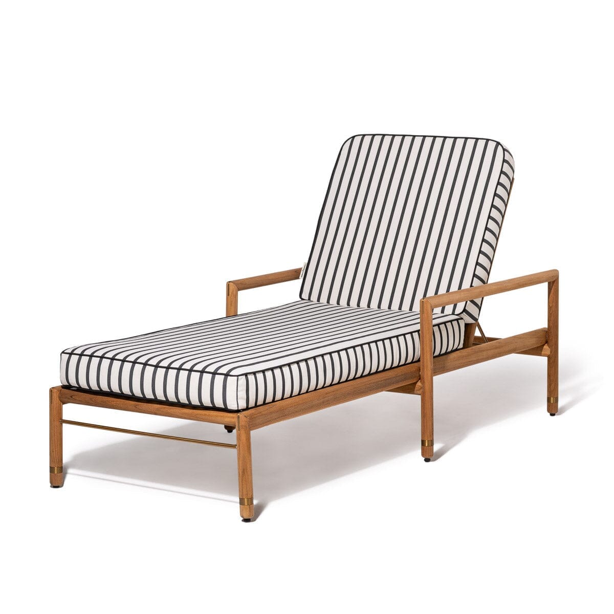 Product image of The WES Sun Lounger in Monaco Black Stripe | Teakwood Gold Frame