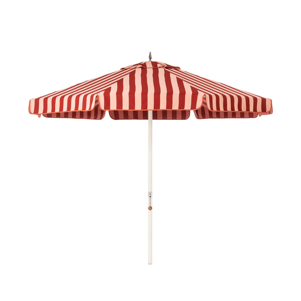 The Resort Market Umbrella in Terry Terracotta Stripe | 10' Antique White Frame Resort Market Bundle Business & Pleasure Co. 