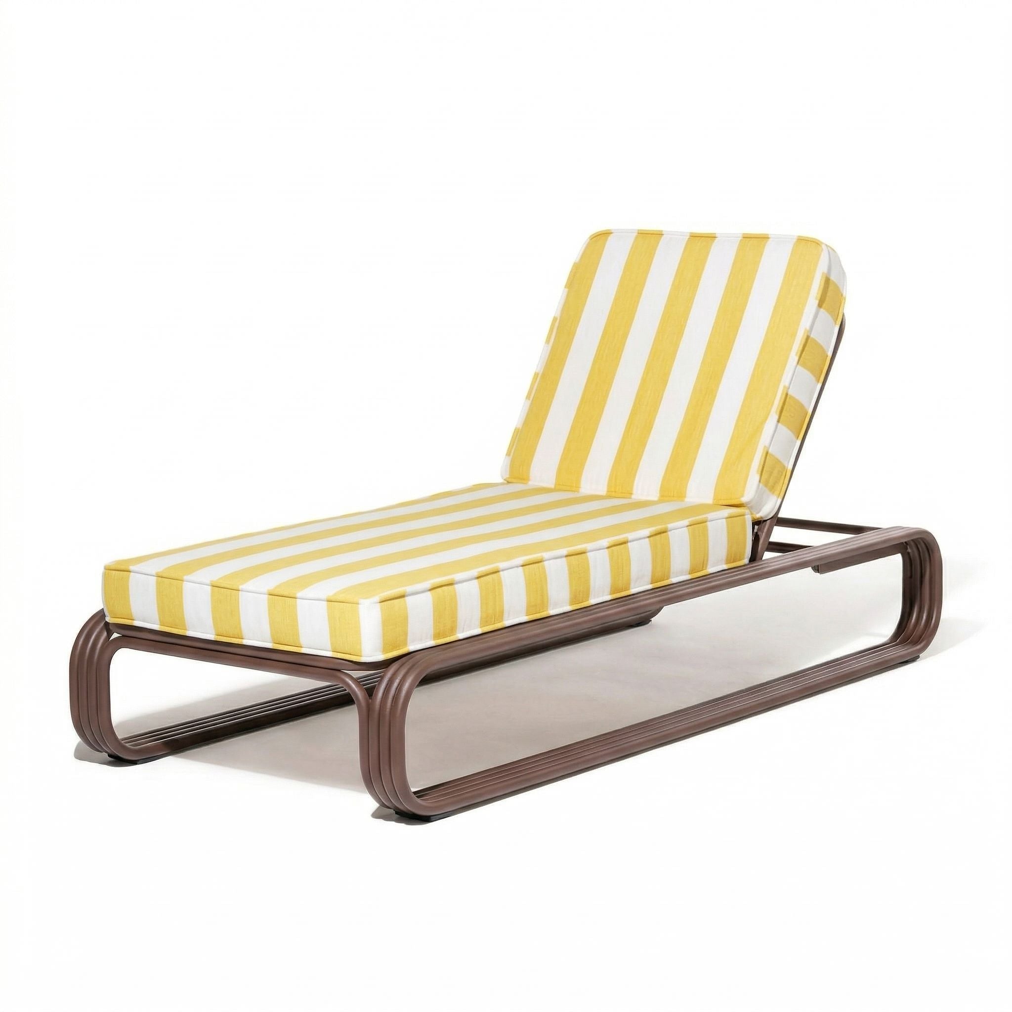 Product image of The Contini Sun Lounger in Crew Mimosa Yellow Stripe | Merlot Frame Contini Sun Lounger Kit Business & Pleasure Co. 