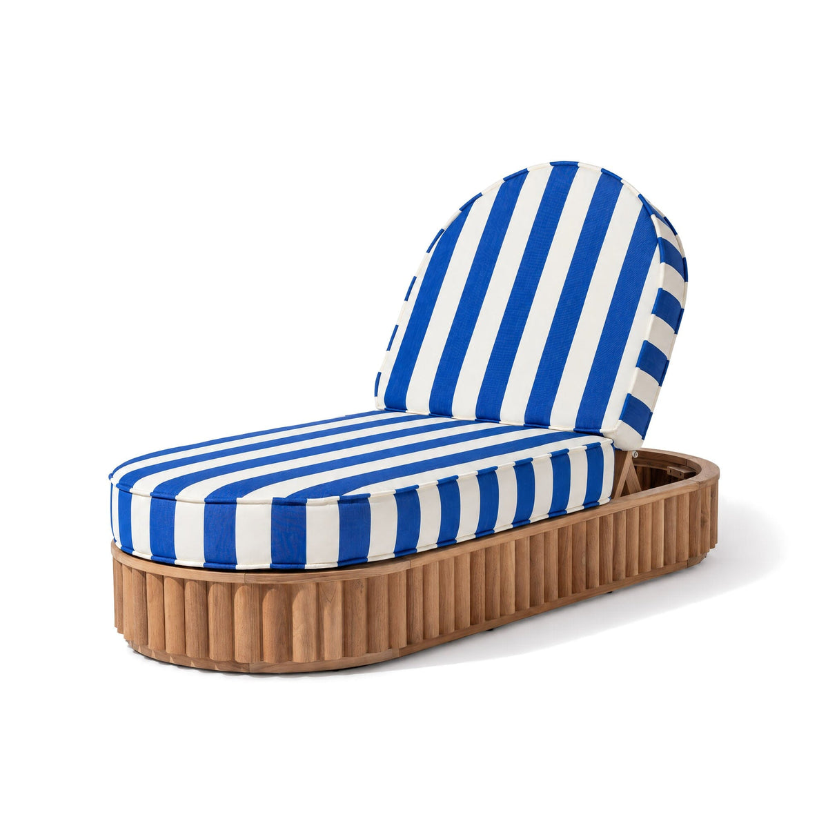 The Daisy Sun Lounger Daisy Sun Lounger Business & Pleasure Co. Crew Mediterranean Blue Stripe Teakwood 