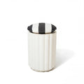 Daisy Stool in Cement White Base with Crew Vintage Black Strip Pleasuretex® fabricated cushion seat