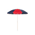 Red and navy beach umbrella on a white background