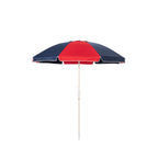 Red and navy beach umbrella on a white background