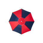 Red and navy beach umbrella on a white background