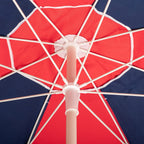 Red and navy beach umbrella on a white background