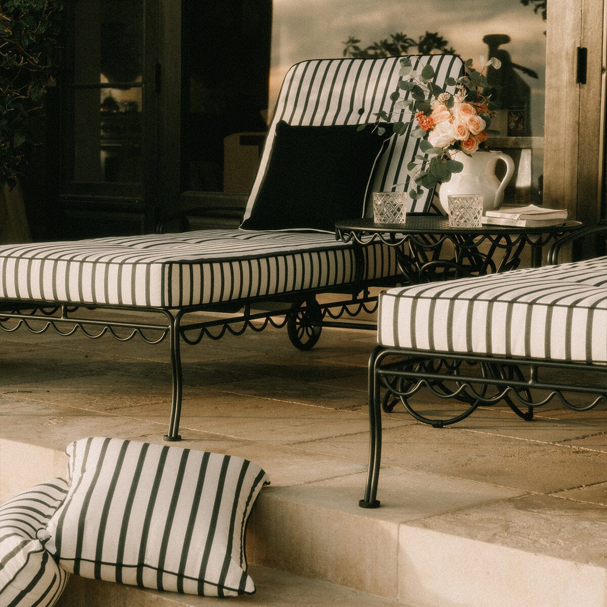 The Al Fresco Sun Lounger in Monaco Black Stripe | Vintage Black Frame Bundle Business & Pleasure Co. 