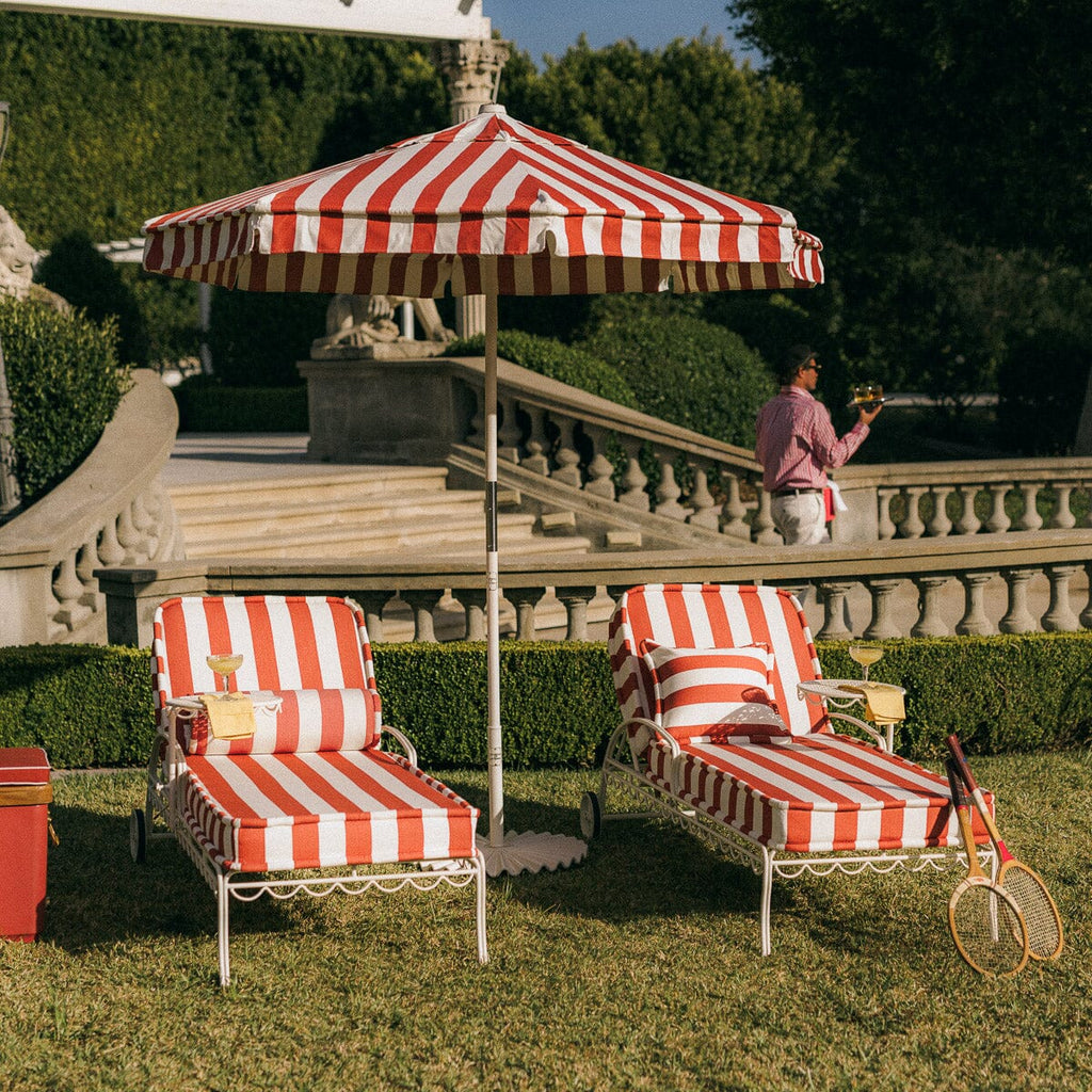The Al Fresco Sun Lounger in Crew Le Sirenuse Stripe | Antique White Frame Bundle Business & Pleasure Co. 