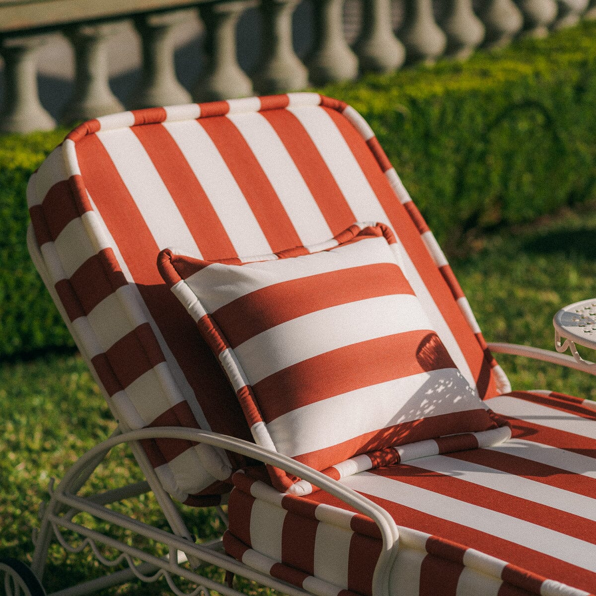 The Al Fresco Sun Lounger in Crew Le Sirenuse Stripe | Antique White Frame Bundle Business & Pleasure Co. 