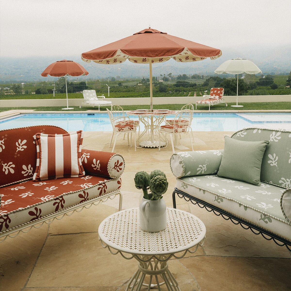 The Al Fresco Love Seat in Benoît Jade Green Jacquard | Vintage Black Frame Bundle Business & Pleasure Co. 