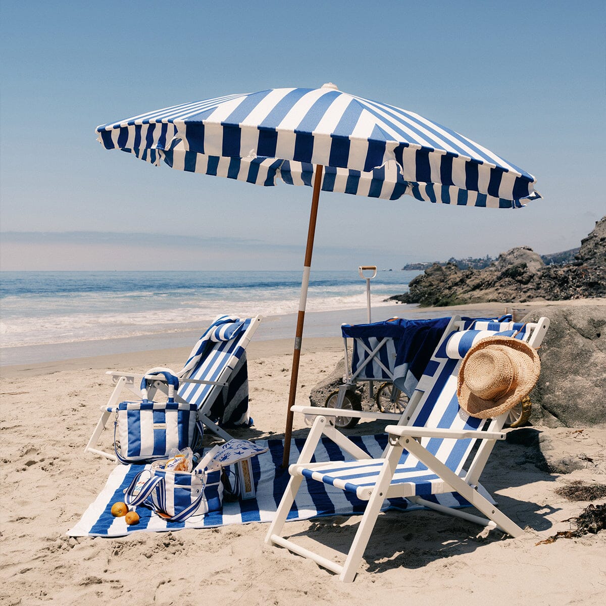 blue and white stripe patio umbrella Striped Beach Umbrellas For Sand UV50+ 6ft With Fringe Outdoor Boho Umbrella Table Umbrella Heavy Duty Tilting Wood Pole Portable Pool Umbrella Windproof For Holiday Deck a sophisticated and functional addition to any patio 9ft Stripe Umbrella - Indigo