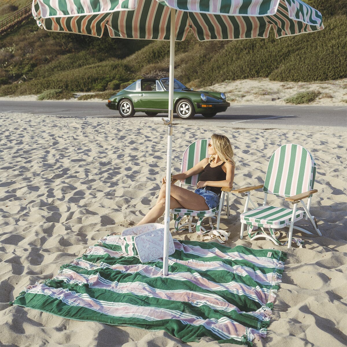 The Beach Blanket - Bistro Green Stripe Beach Blanket Business & Pleasure Co. 