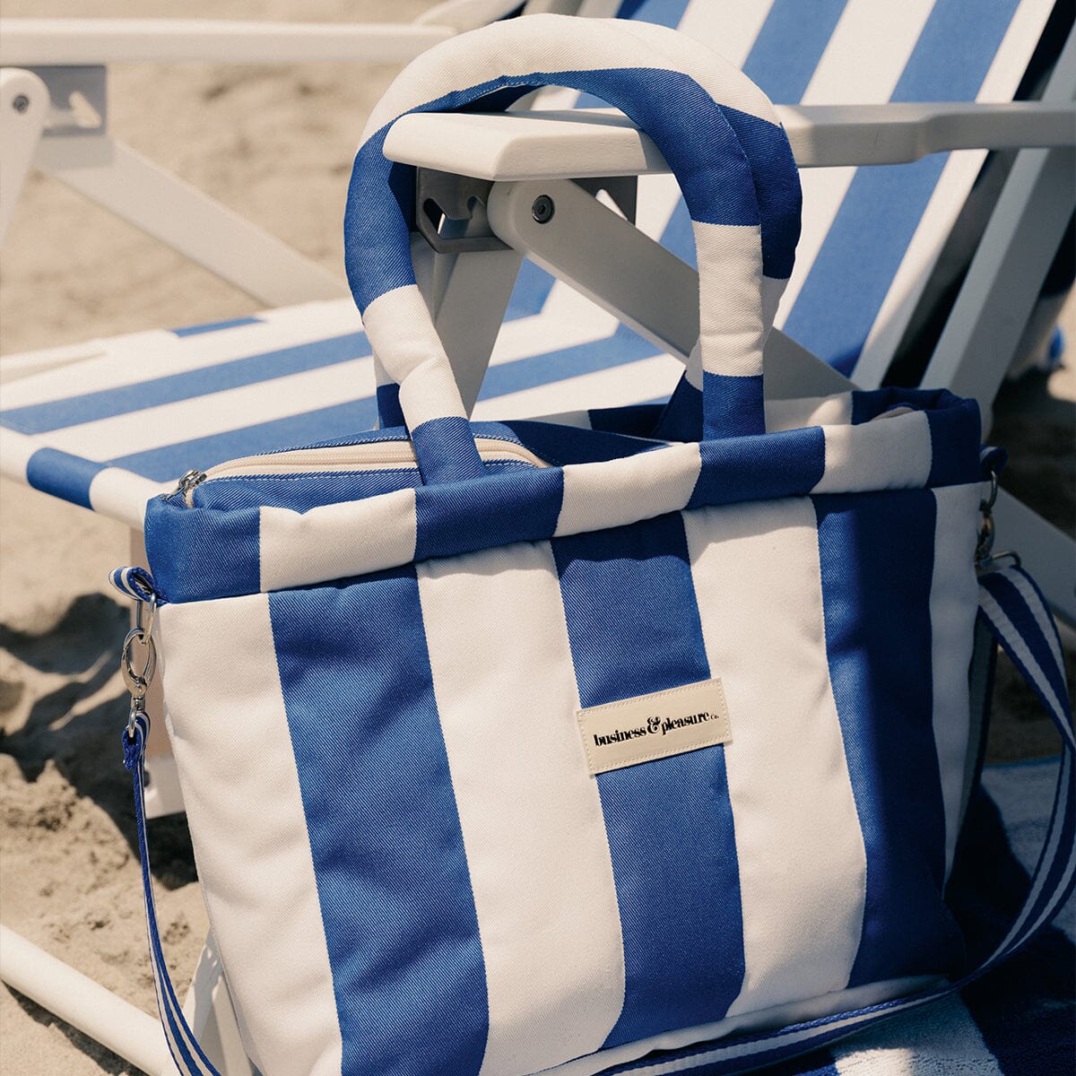 The Cloud Cooler Tote Bag - Crew Mediterranean Blue Stripe Cloud Cooler Tote Bag Business & Pleasure Co. 