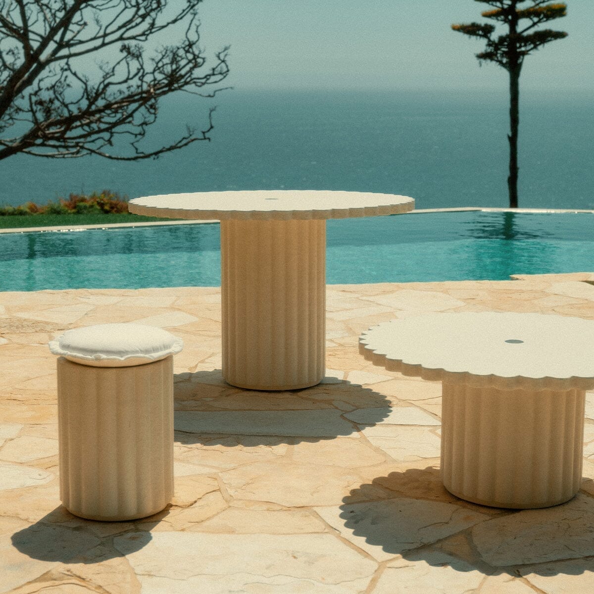 The Daisy Stool in Antique White | Sandstone Cushion Bundle Business & Pleasure Co. 