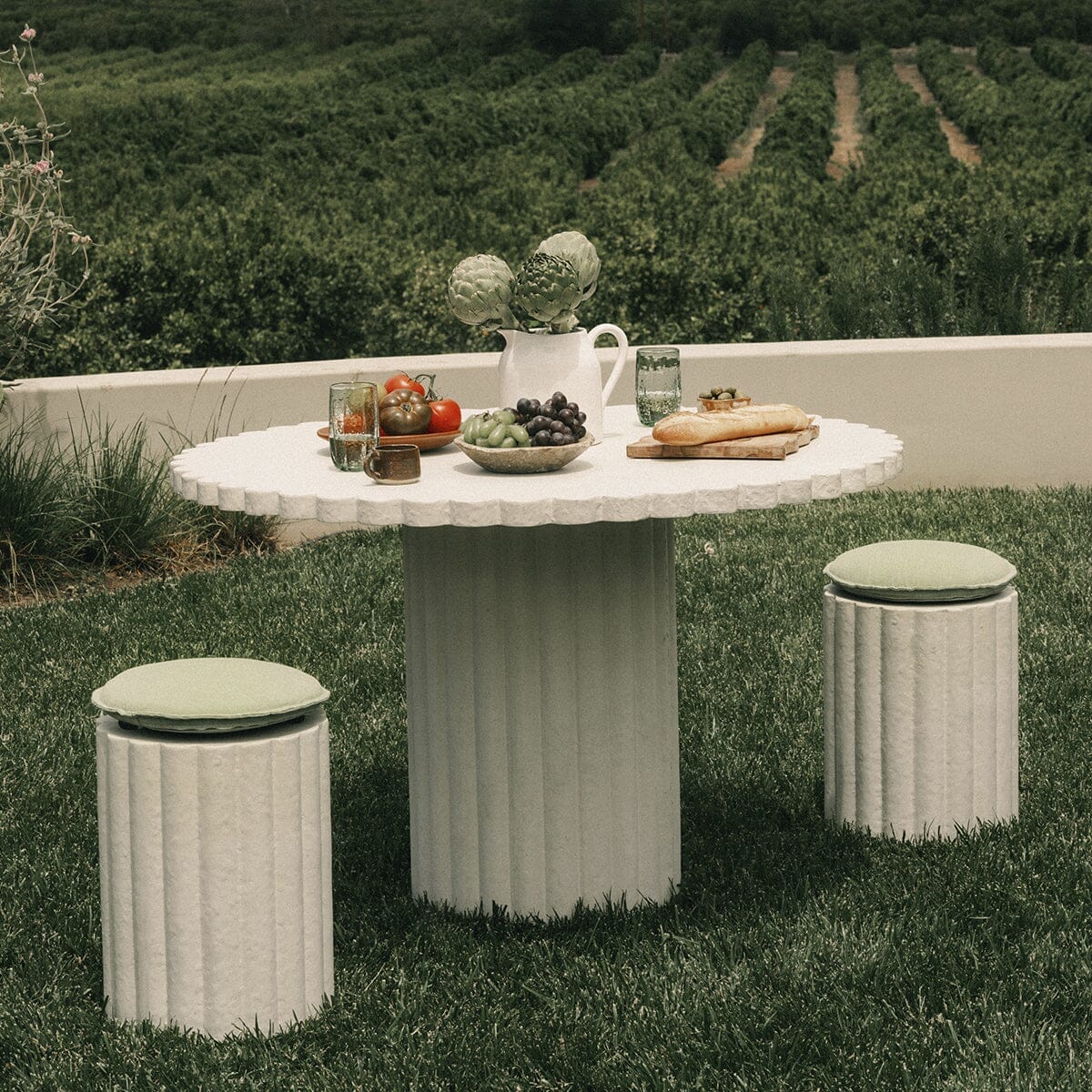 The Daisy Stool - Antique White with Jade Green Cushion Lifestyle | Business & Pleasure Co. | Home Furniture