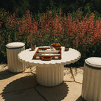 The Daisy Stool - Antique White with Sandstone Cushion Lifestyle Image | Business & Pleasure Co. | Home Furniture