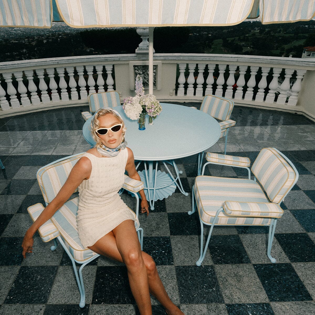 The Waterhouse Dining Chair in Tuuli Stripe Blue | Powder Blue Frame Bundle Business & Pleasure Co. 
