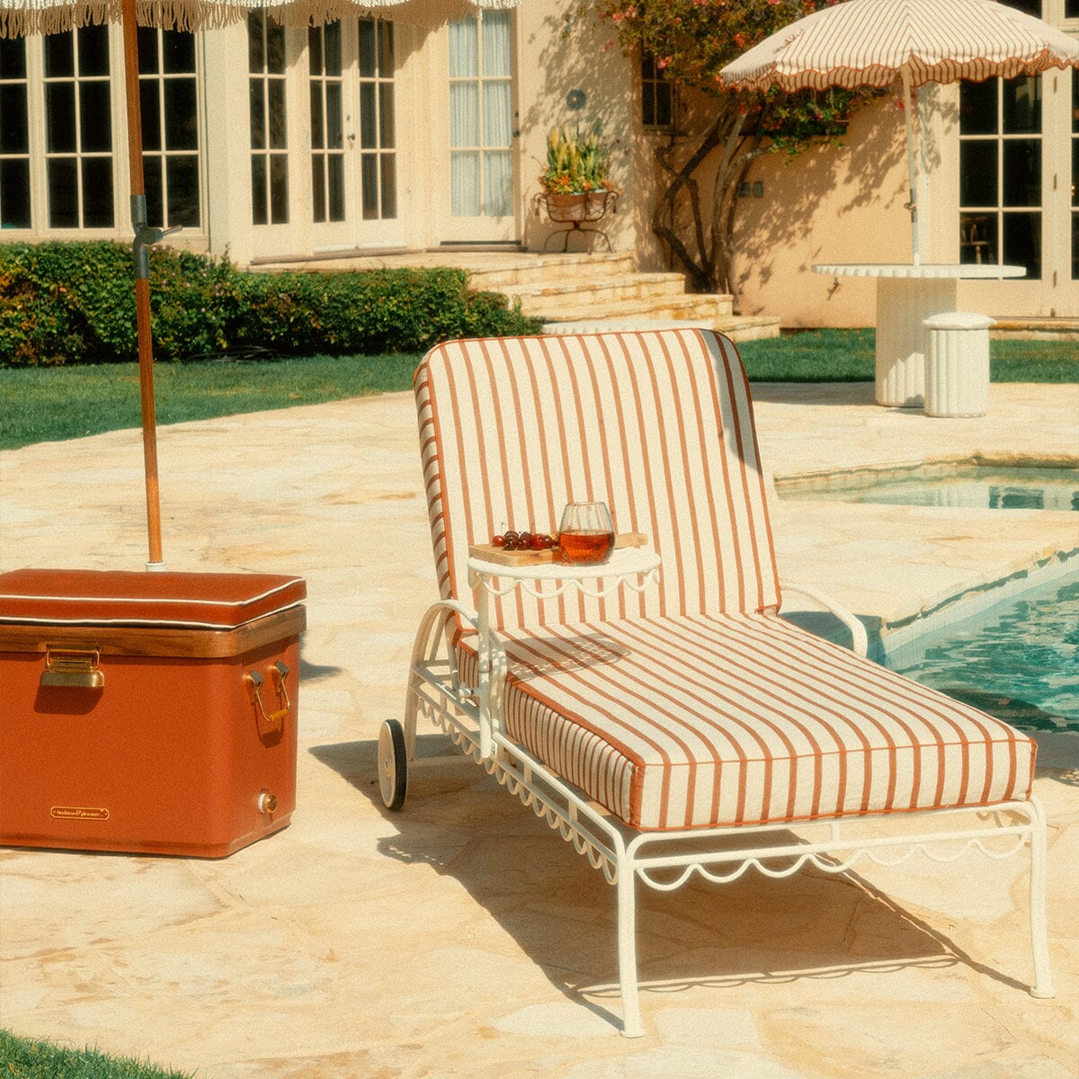 The Al Fresco Sun Lounger in Monaco Le Sirenuse Stripe | Antique White Frame Bundle Business & Pleasure Co. 