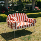 The Al Fresco Love Seat in Crew Le Sirenuse Stripe | Antique White Frame Bundle Business & Pleasure Co. 