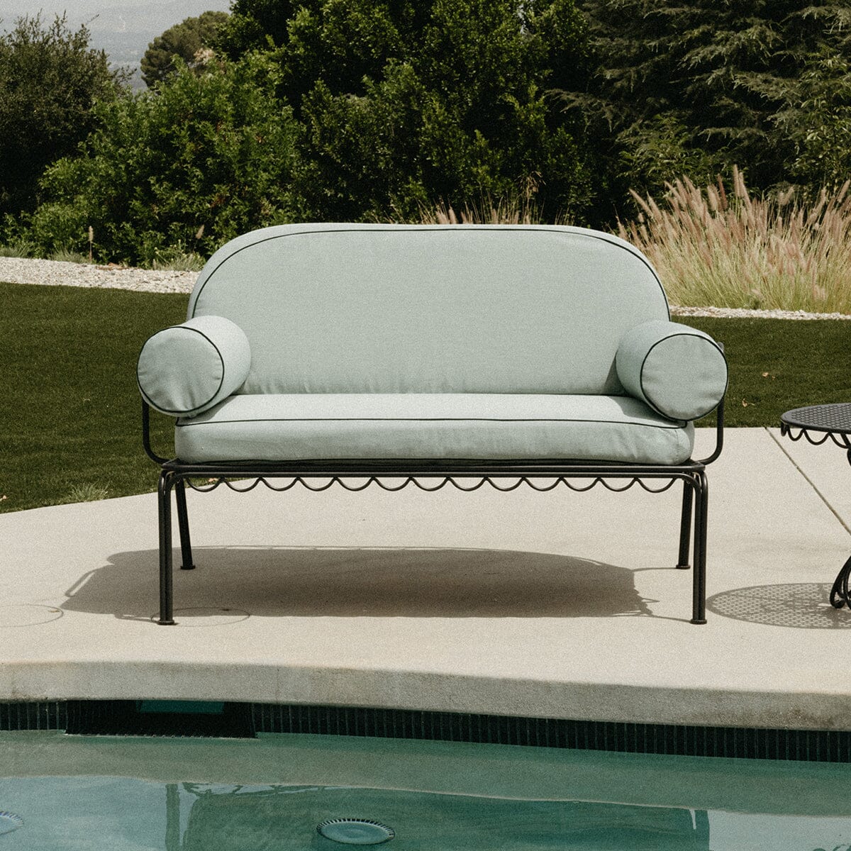 The Al Fresco Love Seat in Rivie Green | Vintage Black Frame Bundle Business & Pleasure Co. 