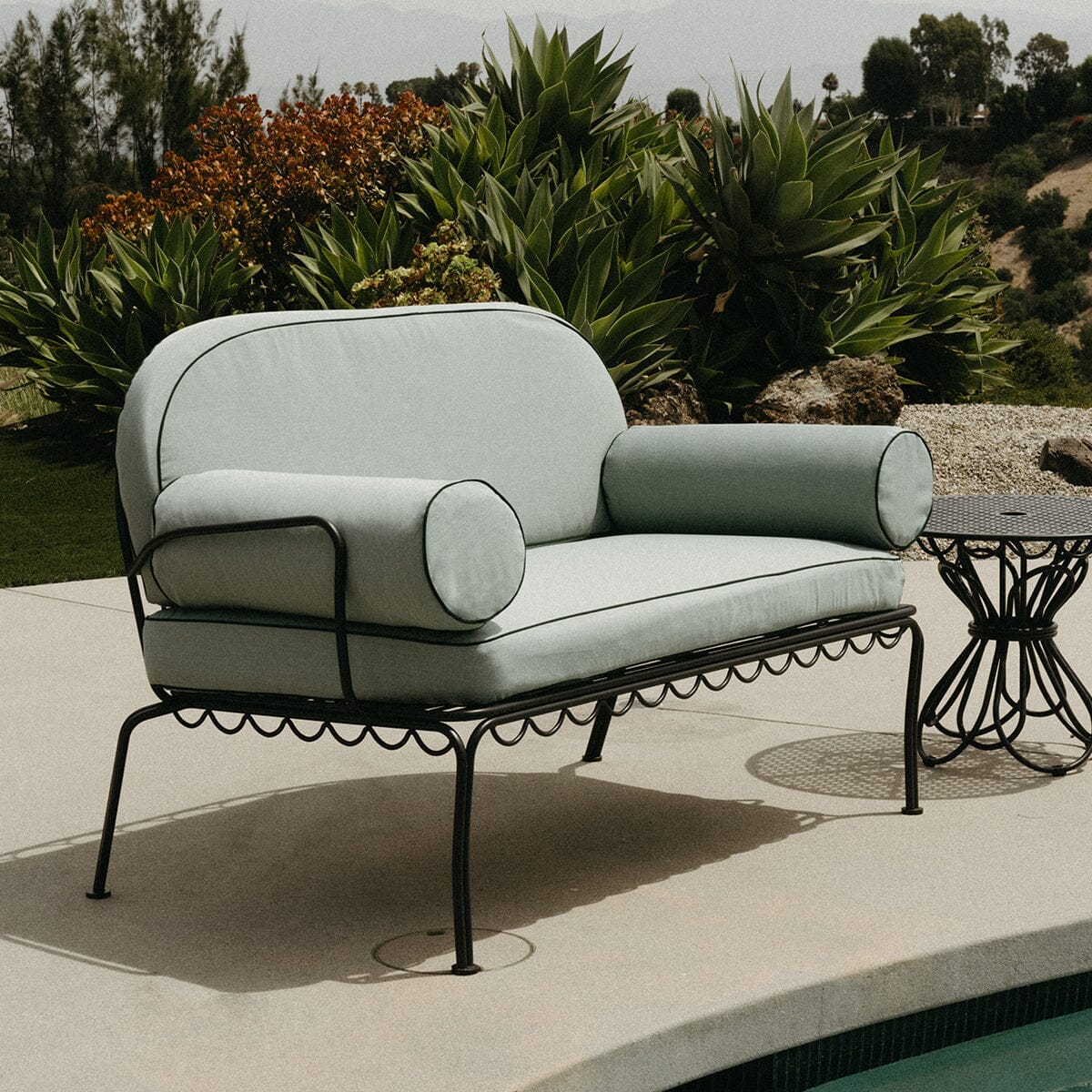 The Al Fresco Love Seat in Rivie Green | Vintage Black Frame Bundle Business & Pleasure Co. 