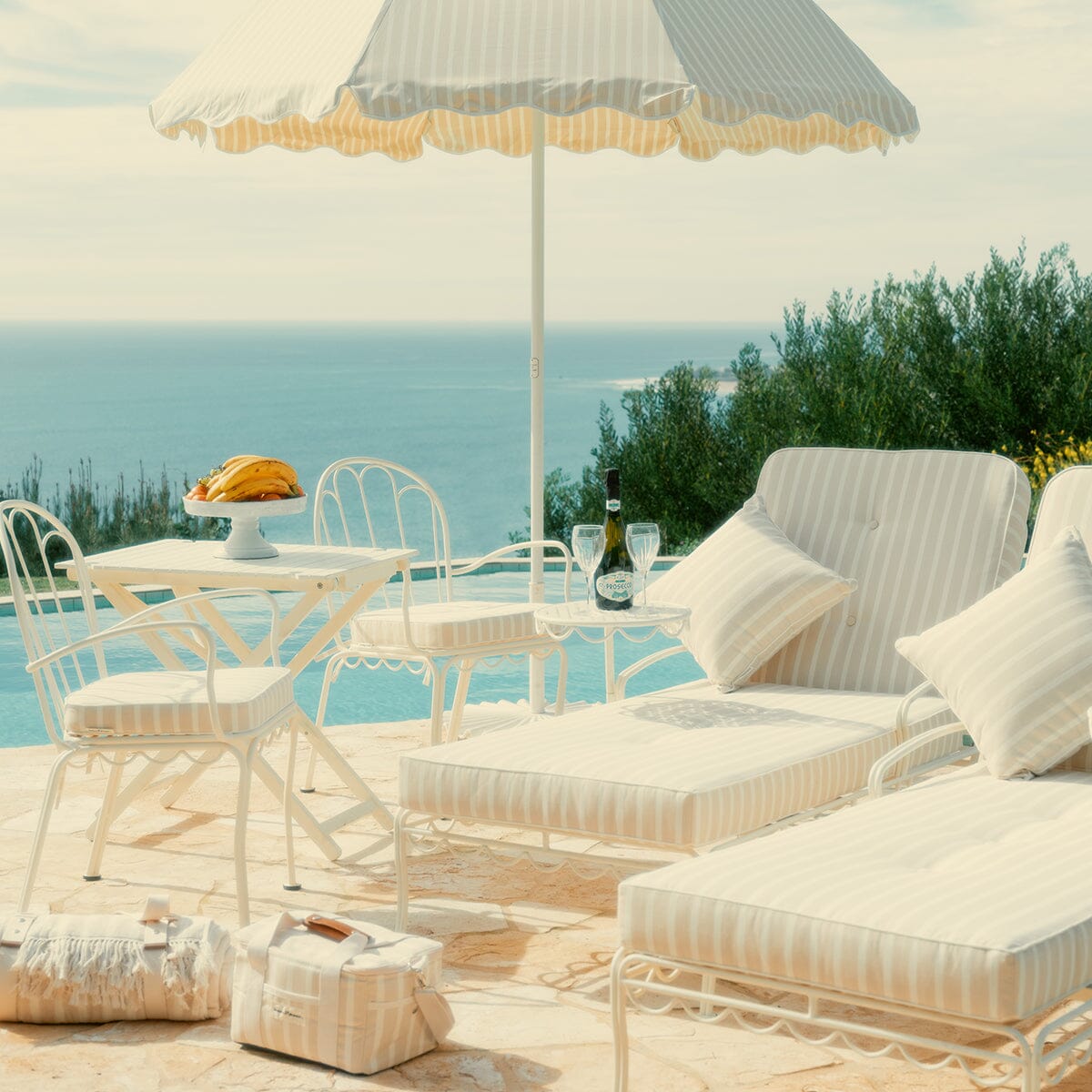 The Al Fresco Sun Lounger Cushion - Monaco Natural Stripe Al Fresco Sun Lounger Cushions Business & Pleasure Co 