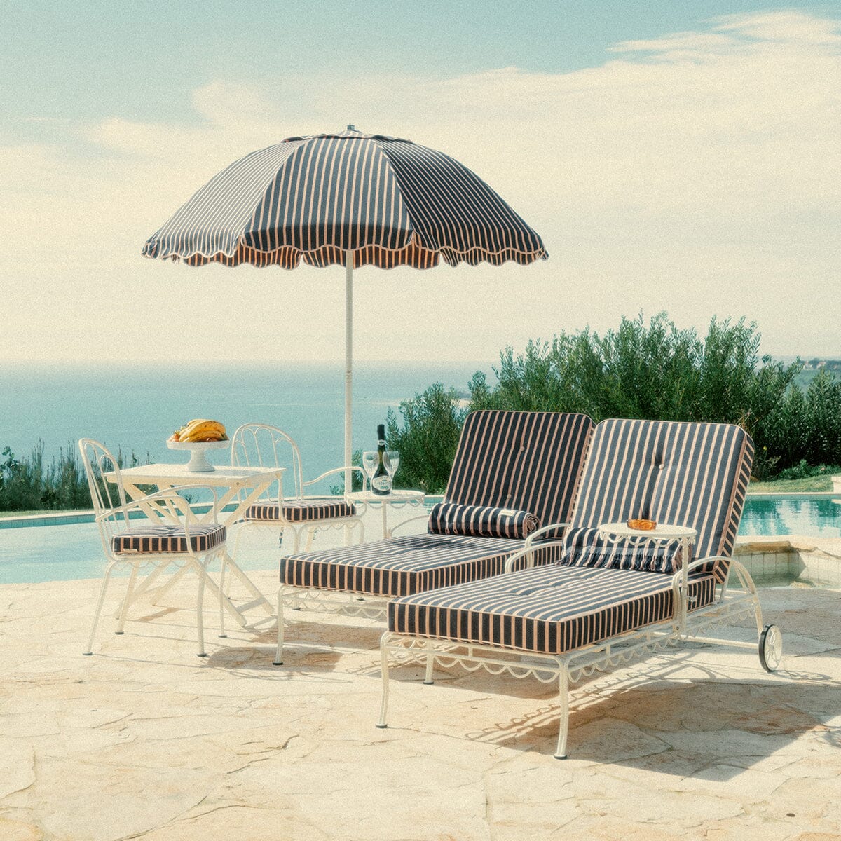 The Al Fresco Sun Lounger Cushion - Monaco Navy And Pink Stripe Al Fresco Sun Lounger Cushions Business & Pleasure Co 