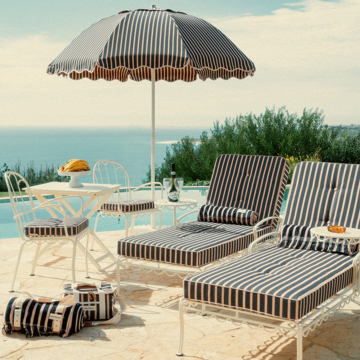 The Patio Umbrella - Monaco Navy And Pink Stripe Patio Umbrella Business & Pleasure Co 