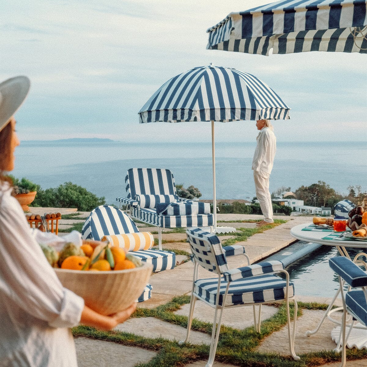 The Patio Umbrella - Crew Mediterranean Blue Stripe Patio Umbrella Business & Pleasure Co. 