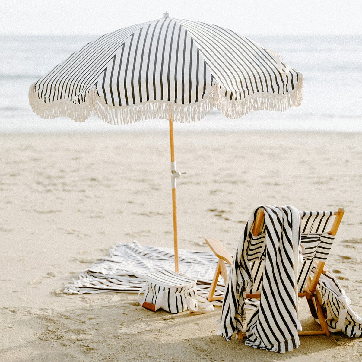 The Premium Beach Umbrella - Monaco Black Stripe Premium Beach Umbrella Business & Pleasure Co 