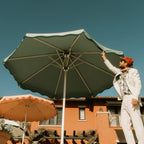The Resort Market Umbrella in Rivie Green | 12' Antique White Frame Bundle Business & Pleasure Co. 