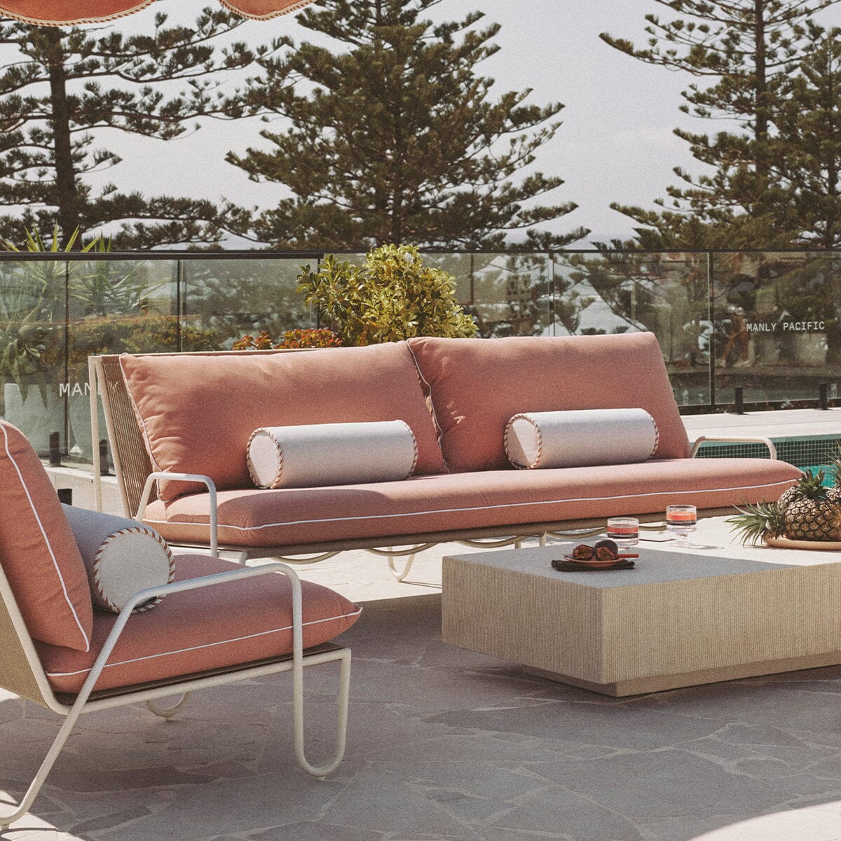 The Shore 3 Seat Sofa - Coco Republic - Coral - White Frame Shore Sofa Business & Pleasure Co. 