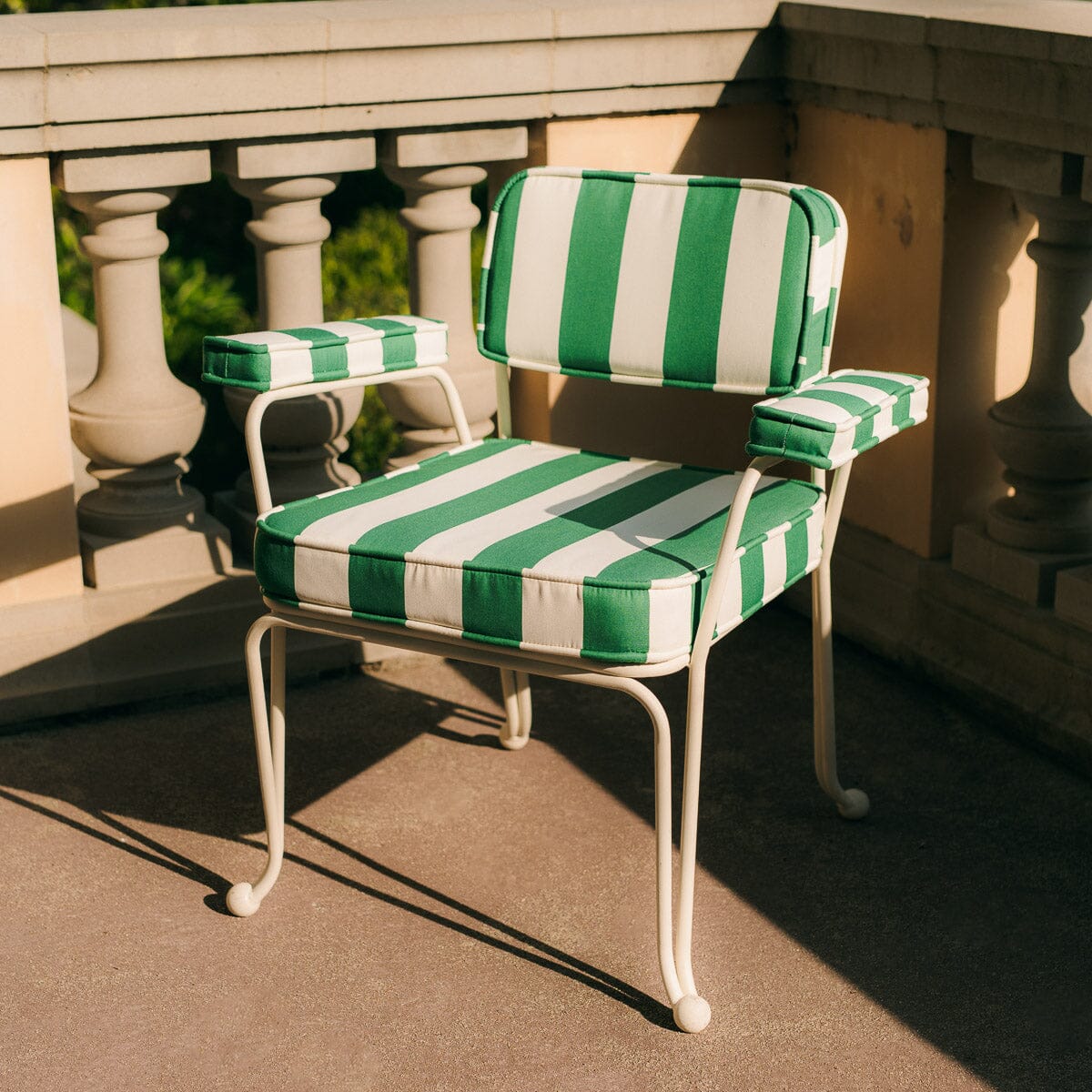 The Waterhouse Dining Chair in Crew Canyon Green Stripe | Antique White Frame Bundle Business & Pleasure Co. 