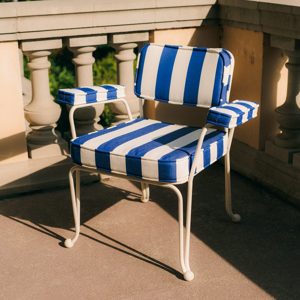The Waterhouse Dining Chair in Crew Mediterranean Blue Stripe | Antique White Frame Bundle Business & Pleasure Co. 
