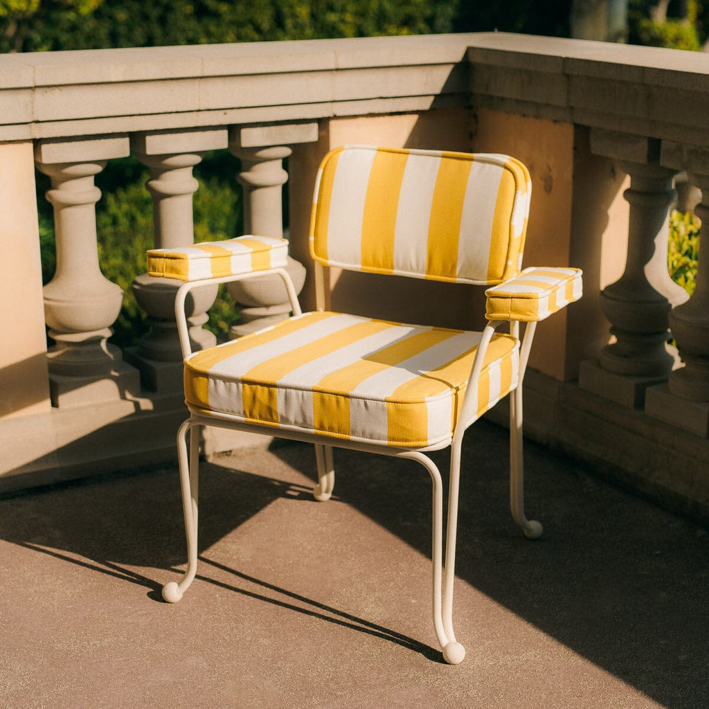 The Waterhouse Dining Chair in Crew Mimosa Yellow Stripe | Antique White Frame Bundle Business & Pleasure Co. 