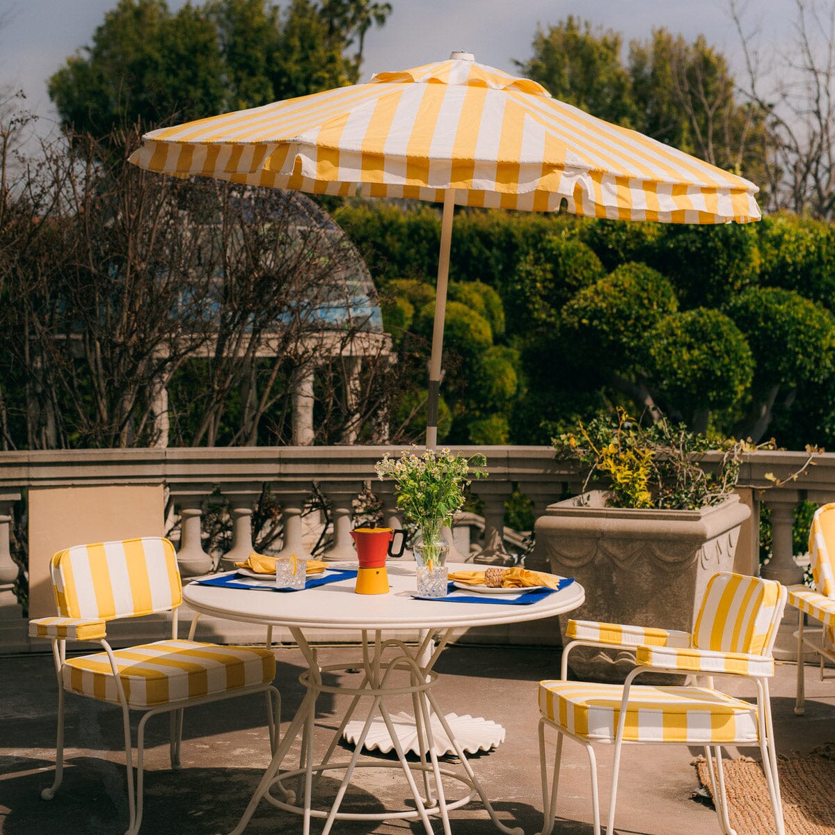 The Waterhouse Dining Chair in Crew Mimosa Yellow Stripe | Antique White Frame Bundle Business & Pleasure Co. 