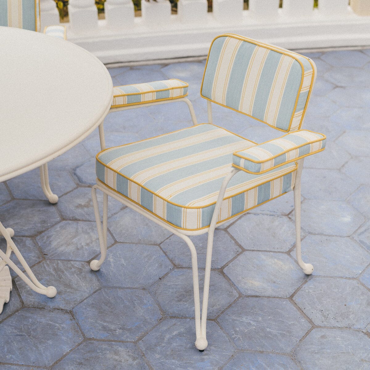 The Waterhouse Dining Chair in Tuuli Stripe Blue | Antique White Frame Bundle Business & Pleasure Co. 