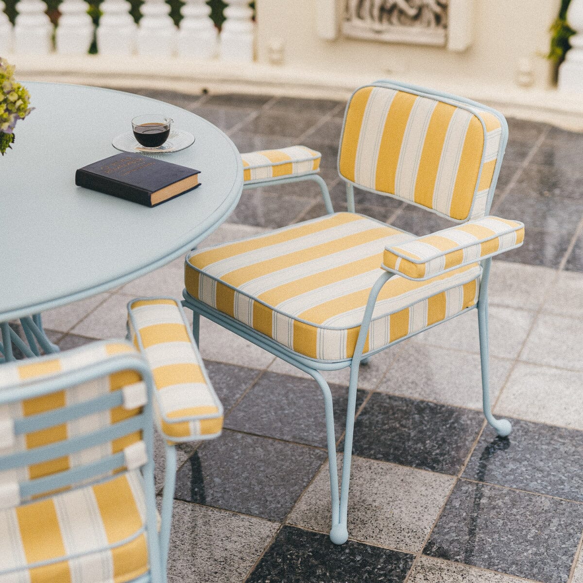 The Waterhouse Dining Chair in Tuuli Stripe Yellow | Powder Blue Frame Bundle Business & Pleasure Co. 