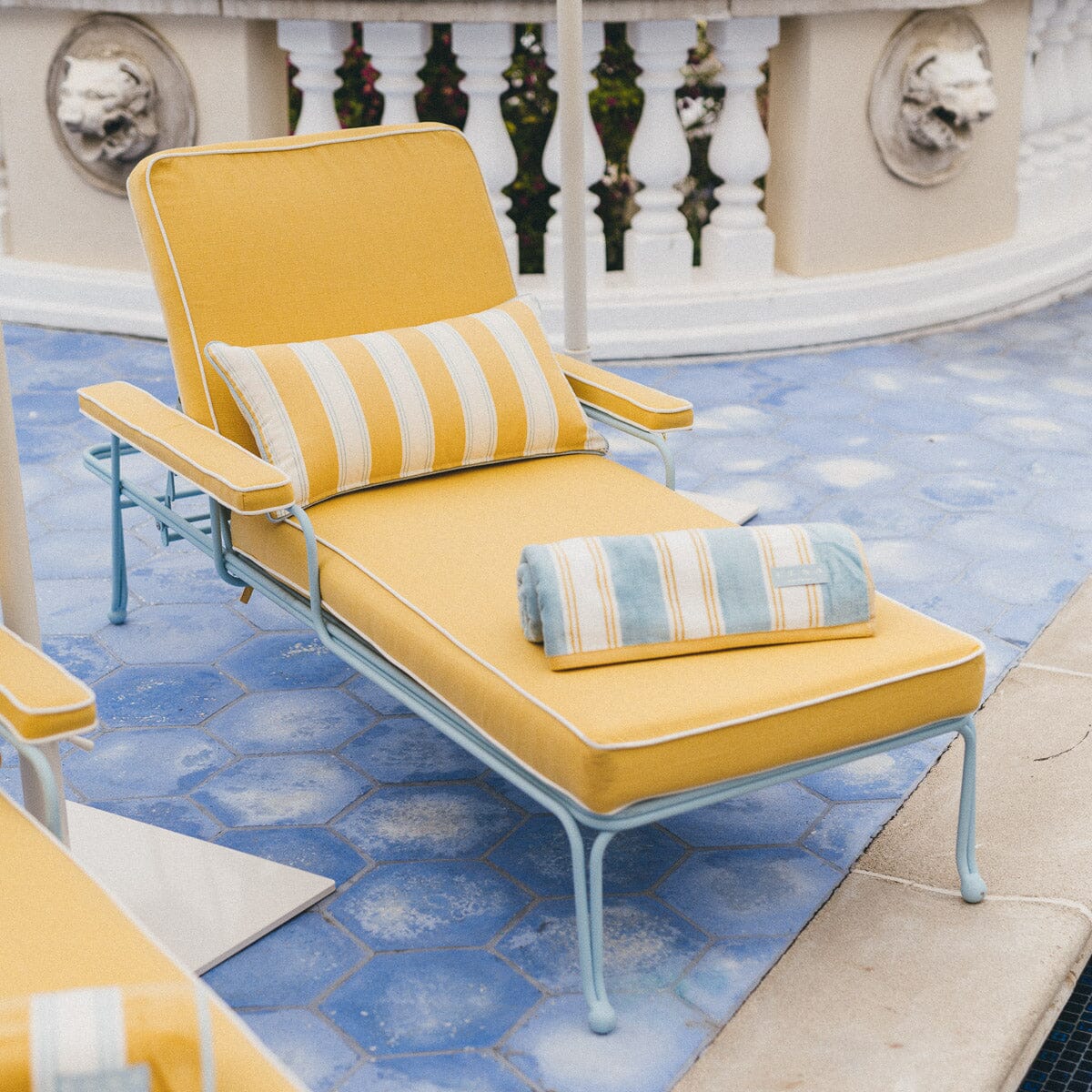 The Waterhouse Sun Lounger in Sunbleached Yellow | Powder Blue Frame Bundle Business & Pleasure Co. 