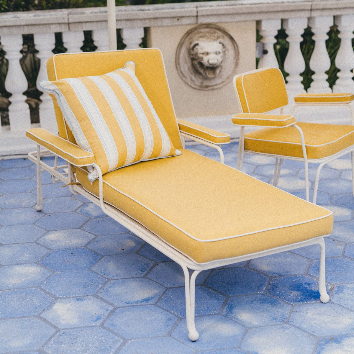 The Waterhouse Sun Lounger in Sunbleached Yellow | Antique White Frame Bundle Business & Pleasure Co. 