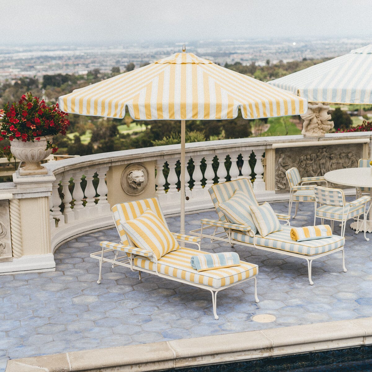The Waterhouse Sun Lounger in Tuuli Stripe Yellow | Antique White Frame Bundle Business & Pleasure Co. 