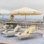 The Waterhouse Sun Lounger in Tuuli Stripe Yellow | Antique White Frame Bundle Business & Pleasure Co. 