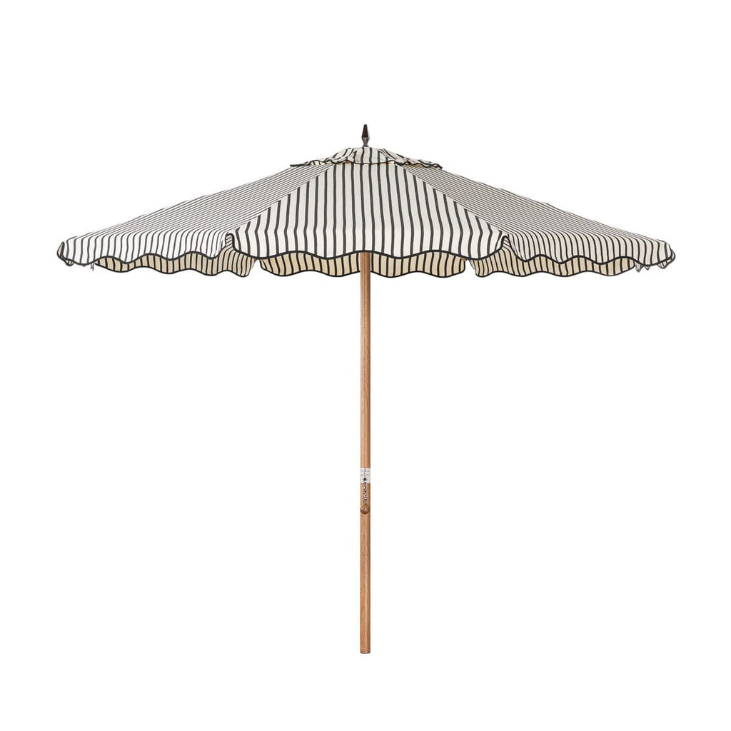 The Resort Market Umbrella Business & Pleasure Co. Monaco Black Stripe Transfer Teak 